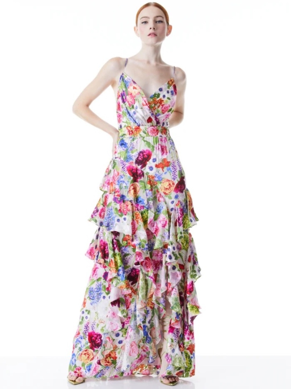 Alice + Olivia Hayden V-Neck Front Ruffle Dress in Flower Shop size 2 - Picture 6 of 15